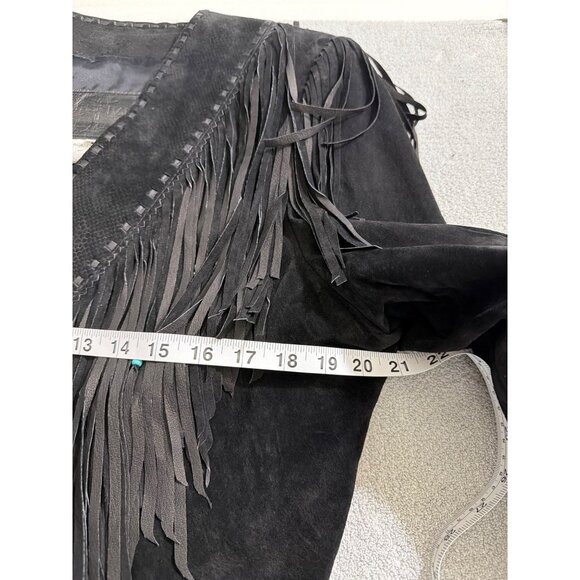 Vintage Womens Genuine Leather Black Fringe Jacket With Turquoise Bead Accents S - Picture 13 of 16